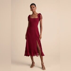 Summer Invite Red Wine Tie Strap Midi Dress